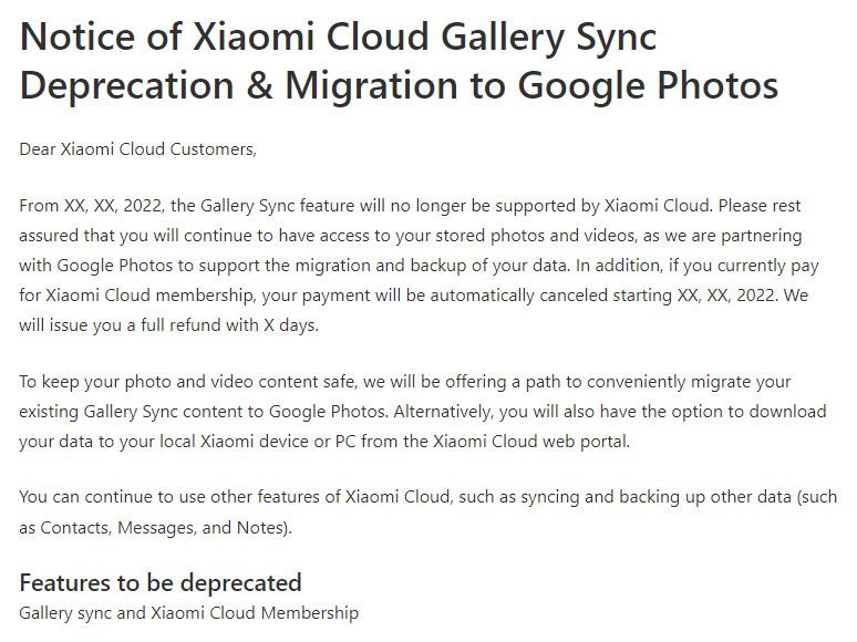 Объявление о закрытии Xiaomi Cloud (Mi Cloud)